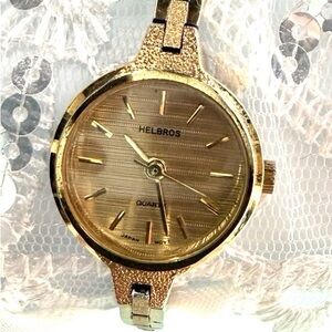 Helbros Gold Tone Quartz Watch Vintage Japan Movement Small Wrist